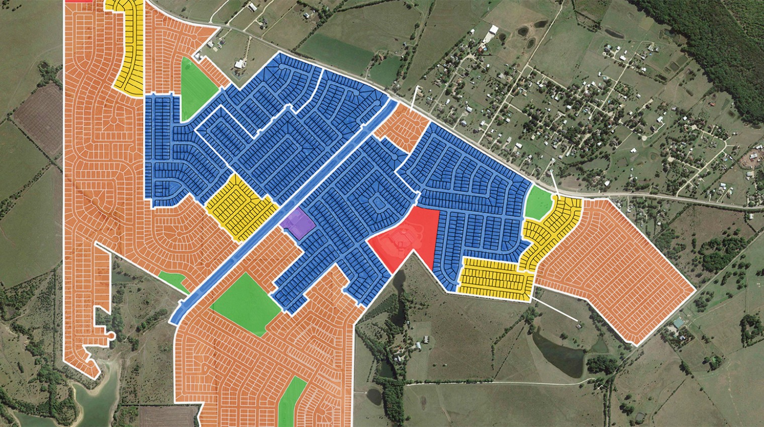 Aerial image of the CAD master plan for Travis Ranch. 