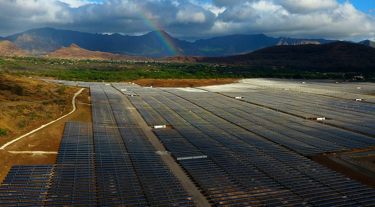 Aerial image of the solar panels at Waianae Solar LLC. 