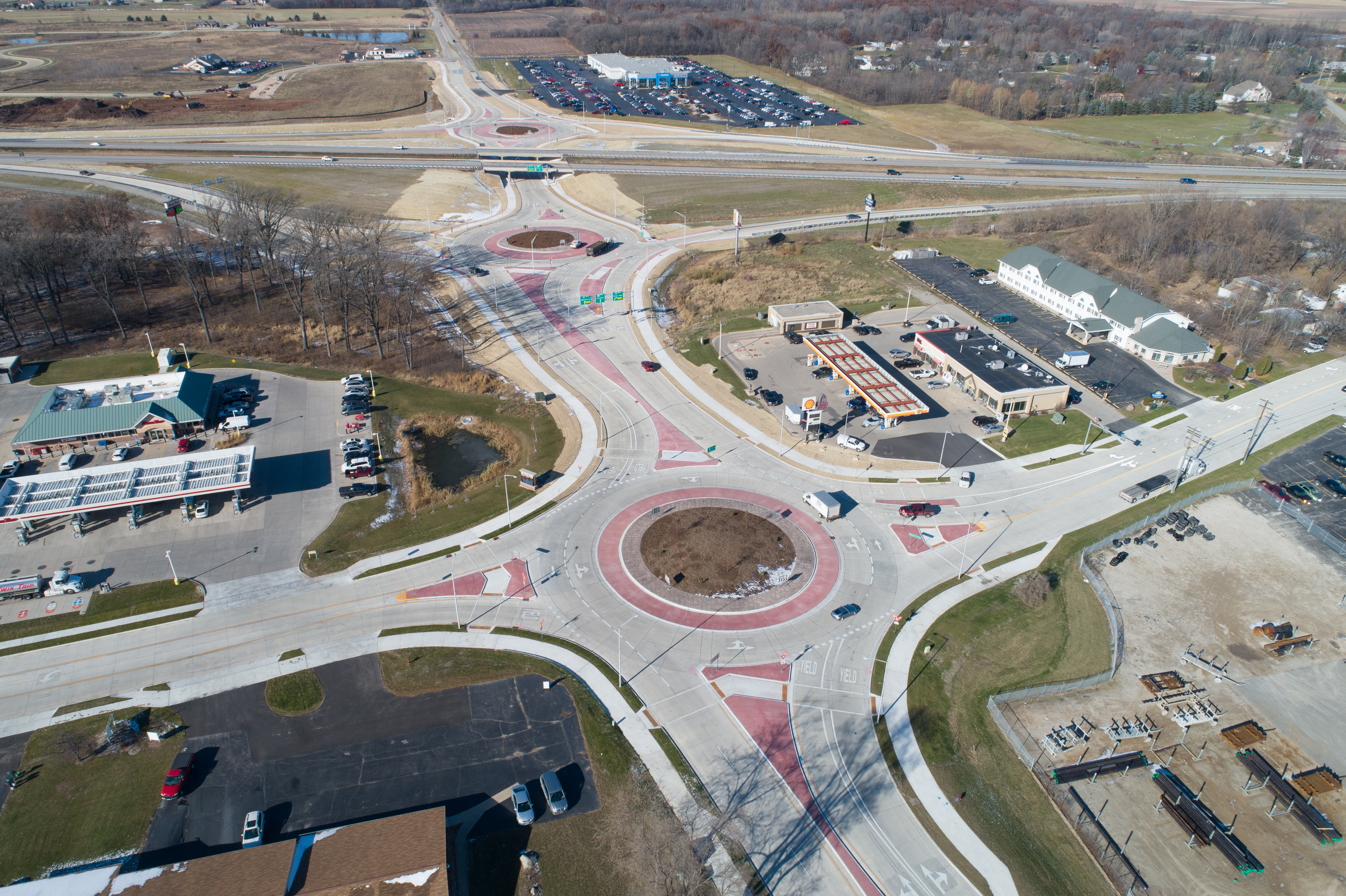 Aerial View of two roundabouts