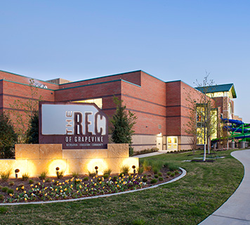 Image of a large recreation center, include slides. 