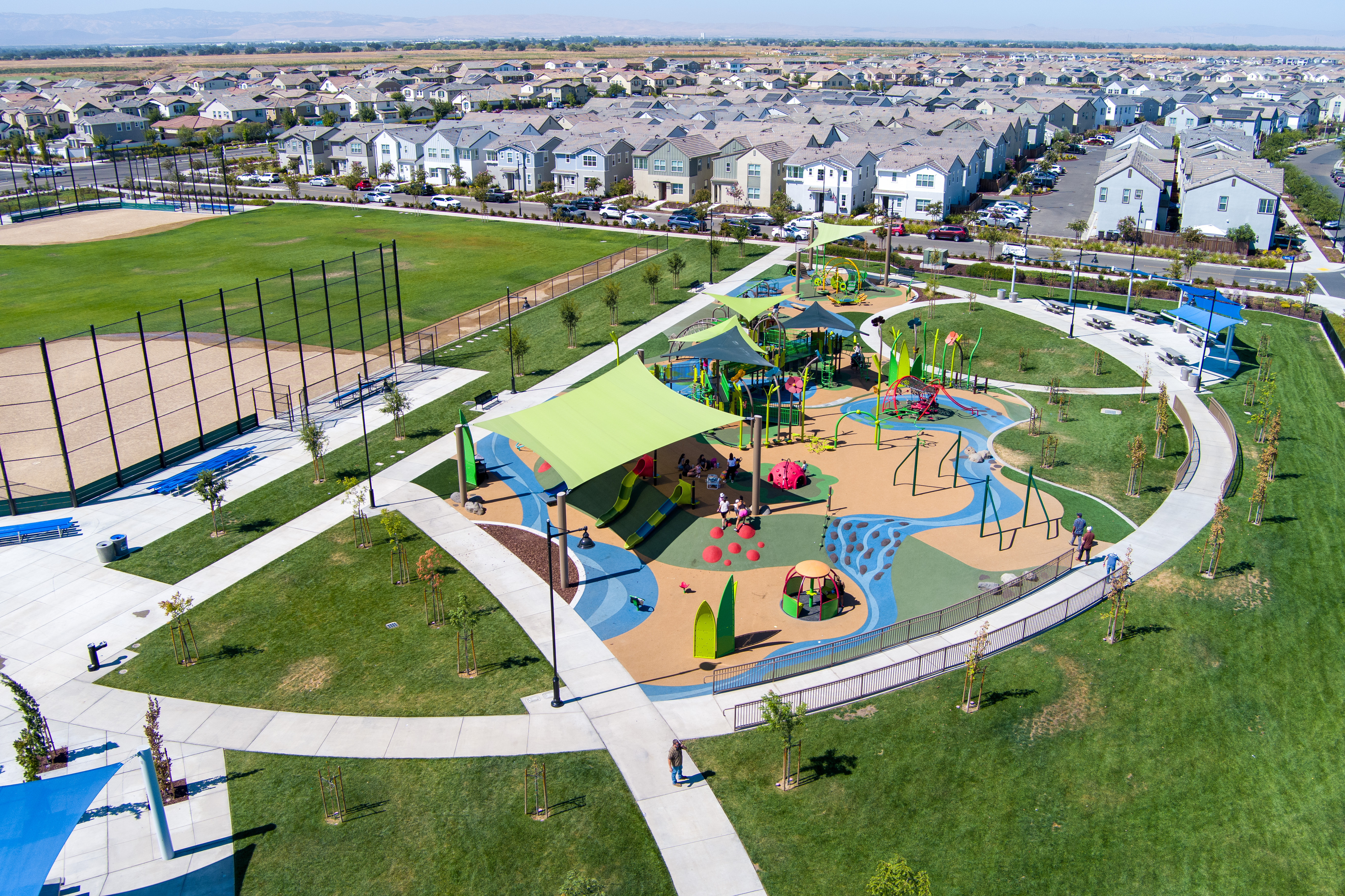 Aerial View of a park, playground and sporting fields