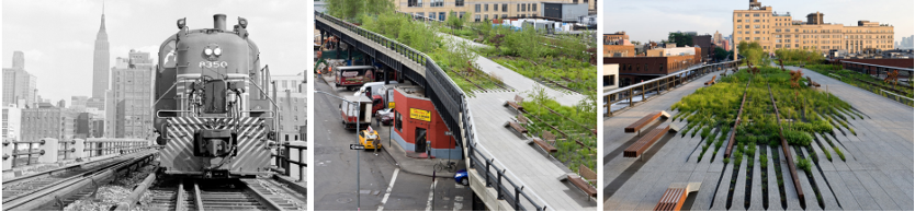 Highline Park in NYC in many different eras