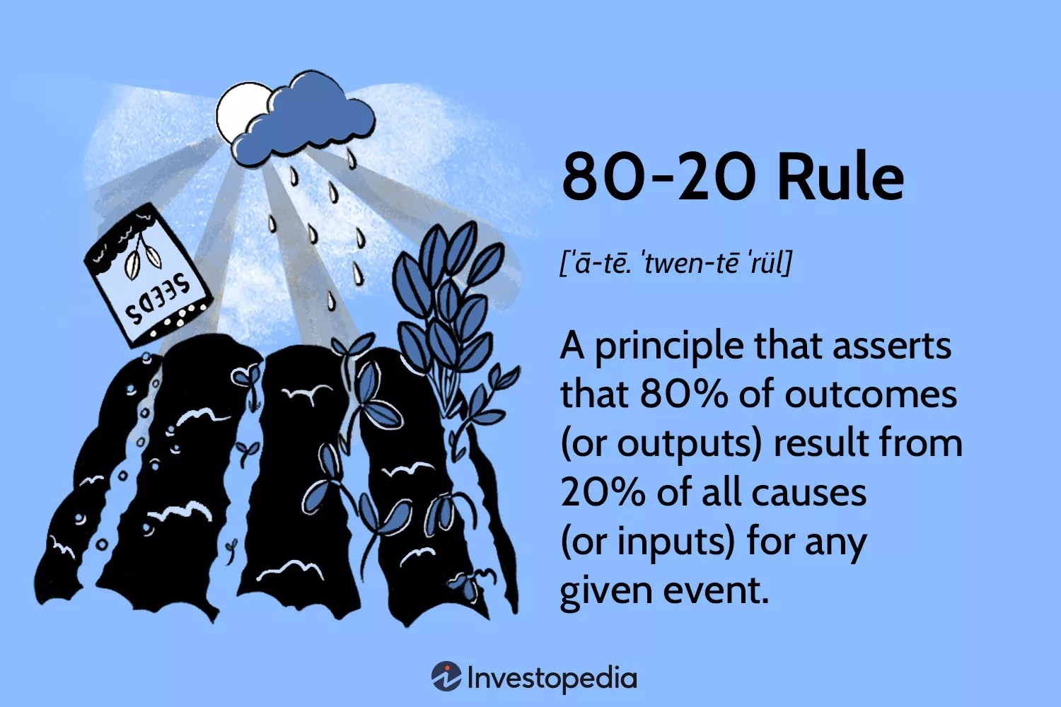 graphic of plants growing in a field with an explanation about the 80-20 rule beside it