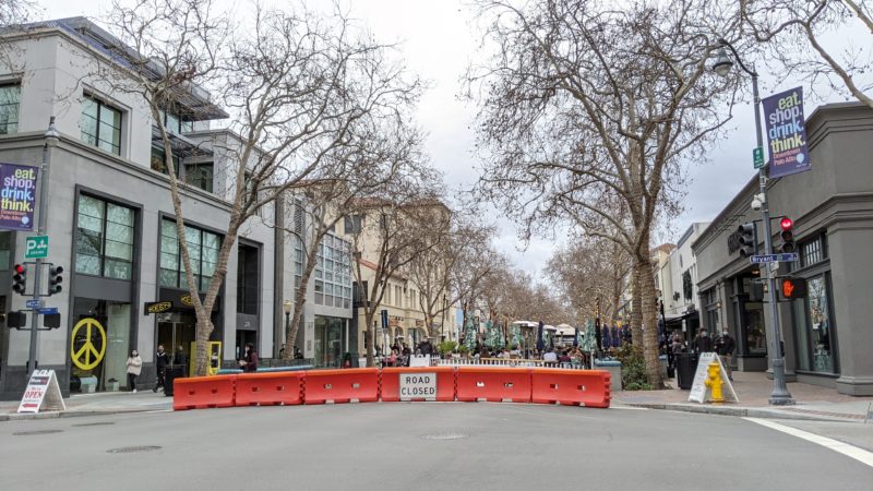 Closed road to allow for outdoor dining and pedestrians 